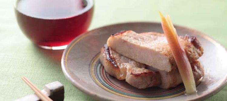 豚肉のタマネギ塩糀焼き, 酢取り茗荷